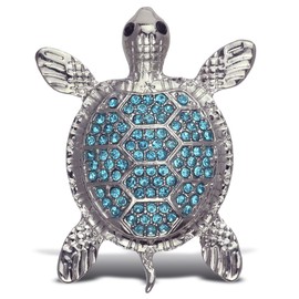 Aqua79 Blue Sea Turtle Sparkling Refrigerator Magnet - Silver Sparkling Charm Rhinestones Crystals, Sparkly Animal Magnet for Kitchen Door Fridge, Cool Home and Office Novelty Decor – 2.12 Inch