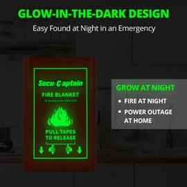 SecuCaptain Emergency Fire Blanket for Home and Kitchen - 40"x40" Flame Suppression Fiberglass Fire Blankets for House Camping Car Office Warehouse Emergency Survival Safety 2 Pack