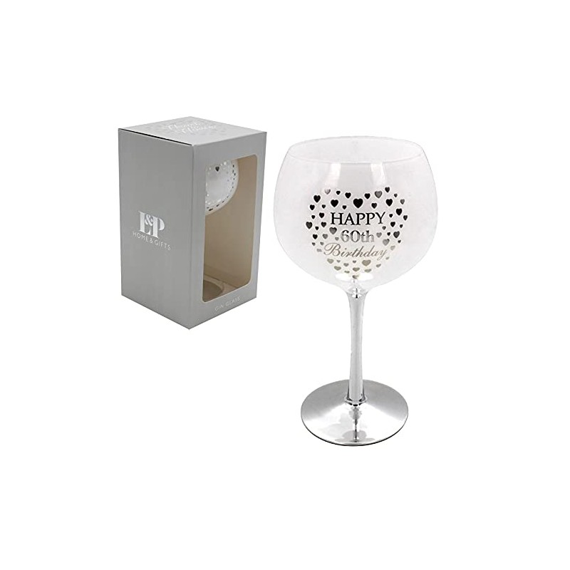 White & Silver Birthday Gin Glass - Heart Detail -