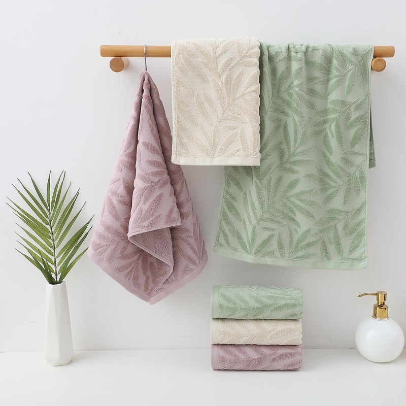 Pidada Hand Towels Set of 2 Leaf Pattern 100% Cotton
