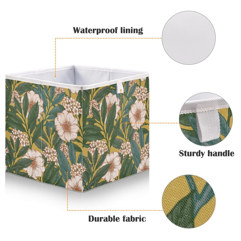 Blueangle Retro Floral Pattern Cube Storage Bin, 11 x 11