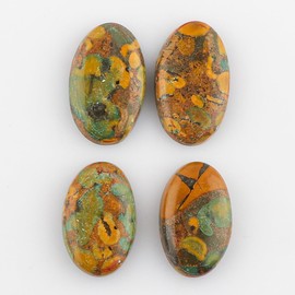 CRYSTALINES (4pcs) Wholesale Natural Fruit Jasper Gemstones, Real Crystals Cabochon, Polished Stones Supplies, DIY Jewelry Making, Chakra & Healing Crystals, Gem Collection (Approx.30 to 35MM)