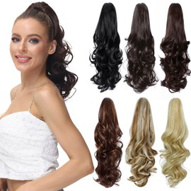 Luxiremi Ponytail Extension Braid Curly Jaw Clips Ponytail with Clip 40 cm Black Braid Hair Extension Ponytail Hairpiece for Women