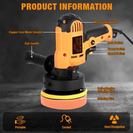 Buffer Polisher, 5 Inch Dual Action Polisher, Stepless Speed Regulation 600-3700 RPM, Handheld Brushed Disc Polisher 24-Piece Set for Car, Boat Sanding, Polishing, Waxing