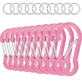 sprookber 3.2 Inch Aluminum Carabiner Clips D Ring, Caribeaner Spring Snap Hook with Keychain for Camping, Hiking, Gym & Outdoor Gear, Set of 10(Pink)