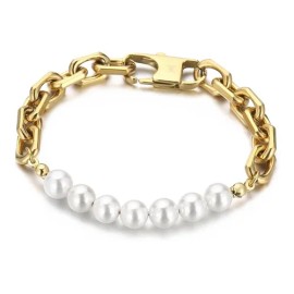 Pulsera Esclava Perlas Oro Laminado 18k Hombre Regalo Kz