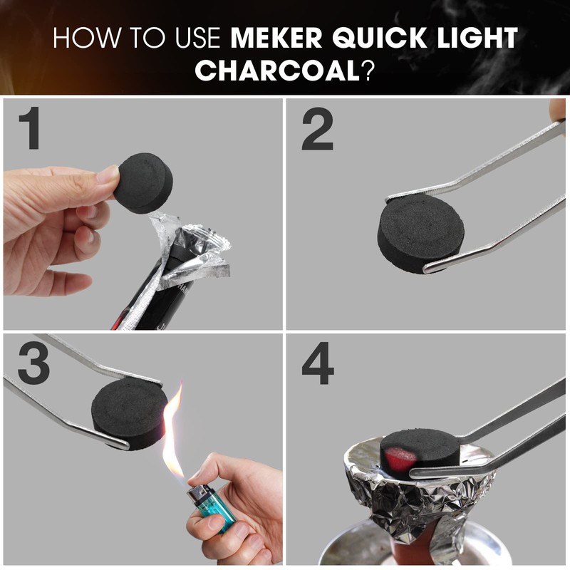 MEKER Quick Light Charcoal Briquettes, Charcoal Disk Lights, 33 mm
