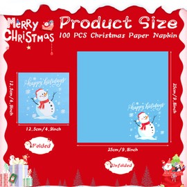 Faccito 100 Pcs Christmas Napkins Snowman Paper Napkins Merry Christmas Tree Snowflake Cocktail Napkins Xmas Elk Guest Paper Towel for Winter Holiday New Year Family Gathering Party Supplies