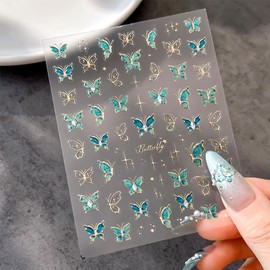 Embossed Butterfly Nail Art Stickers Decals, 5D Self-Adhesive Nail Art Laser Gold Butterflies Nail Decals for Women Girls DIY Manicure Butterfly Nail Stickers Decoration Supplies 1 Sheet