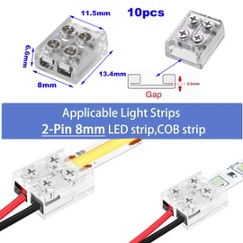 RUNCCI-YUN 10 Pack led Light Strips Connectors 8mm 2 Pin Solderless Transparent 5V 12V 24V LED Tape Light Connectors with 16.4FT 22AWG Cable