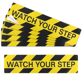 6 PCS Watch Your Step Floor Decals Stickers 5.9 x 23.6 Inch, Self Adhesive Anti Slip Watch Your Step Sign, Warning Sticker Adhesive Tape for Workplace Safety Wet Floor Cautio