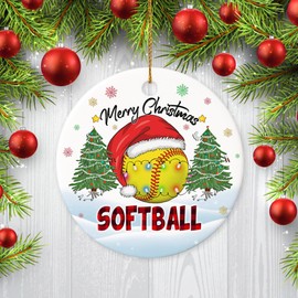 Decorlion 2024 Christmas Ornament - Softball Merry Christmas Ceramic Ornament, Christmas Tree Decoration, Hanging Ornament, Softball Ornament, for Family, Friends, Softball Lovers