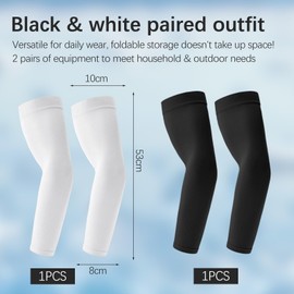 Yesimola 2 Pairs Cooling UV Protection Arm Sleeves, Arm Warmers Summer UPF50+ Sun Protection, Tattoo Cover, with Thumb Hole Length Adjustment, Black White Perfect for Outdoor Activities, Fitness