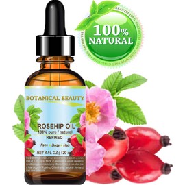 Botanical Beauty ROSEHIP OIL Pure Natural Refined Undiluted for Face, Body, Hair and Nail Care. 4 Fl.oz.- 120 ml Anti-Aging Moisturizer Hydration Facial Oil