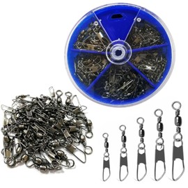 JSHANMEI Fishing Snap Swivels Rolling Barrel Swivels with Safety Snaps High Strength Copper and Stainless Steel, Black Nickel Coated Quick Connect Swivel Snap Fishing Tackle