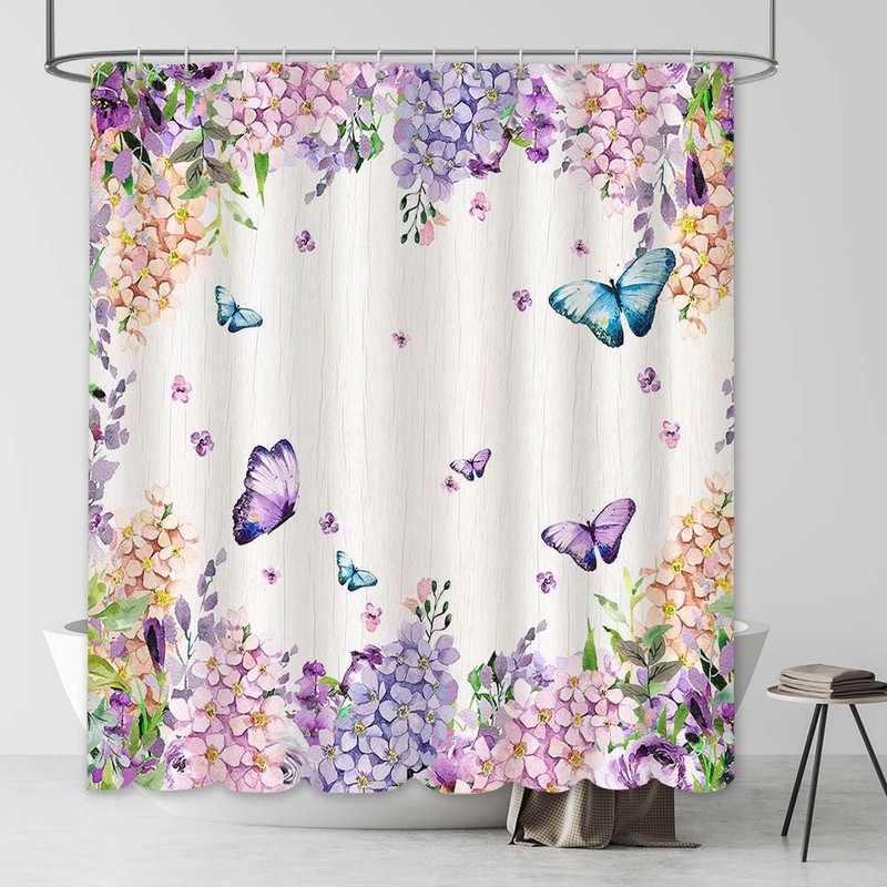 AIBIIN 180x180cm Colourful Butterfly Shower Curtain flowers Watercolor Bathroom Decor