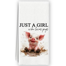 Bnzolyoia Pink Pig Kitchen Towels - Pig Gifts for Women Pig Lovers Girls, Pig Kitchen Decor, Just a Girl Who Loves Pigs Hand Towels Dish Towels for Bathroom Kitchen 16x24