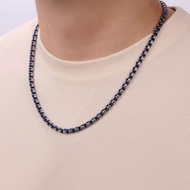Metro Jewelry 22 Inches Long Stainless Steel Thick Two Tone Round Box Chain Necklace for Men with Blue Ion Plating - 5 mm Wide with Lobster Claw Clasp