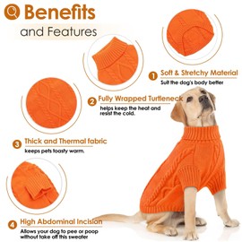 Small Medium Dog Jumpers, Dog Sweaters Pet Cat Warm Knitted Cozy Fall Winter Puppy Cold Clothes, Soft Classic Turtleneck Knitted Dog Pullover Sweater for Pug, Bulldog, Dachshund (Orange, L)