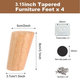 Acrux7 3.15 inch / 8cm Wooden Furniture Legs Set of 4 Solid Wood Oblique Tapered Furniture Replacement Feet with Mounting Plate and Screws for Dresser Sofa TV Cabinet Couch