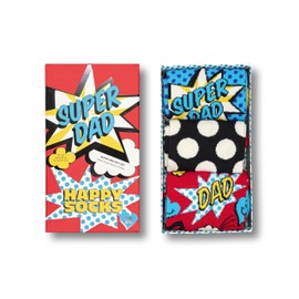 Happy Socks Super Dad Father's Day Crew Socks, for Men and Women, made with Sustainable Cotton - Lichtenstein Pop Art Style- Size 10-13 - 3-Pack Gift Box