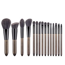 Juego de 15 brochas de maquillaje con bolsa, base, sombra de ojos, mezcla de cejas, brocha de maquillaje de cuero PU