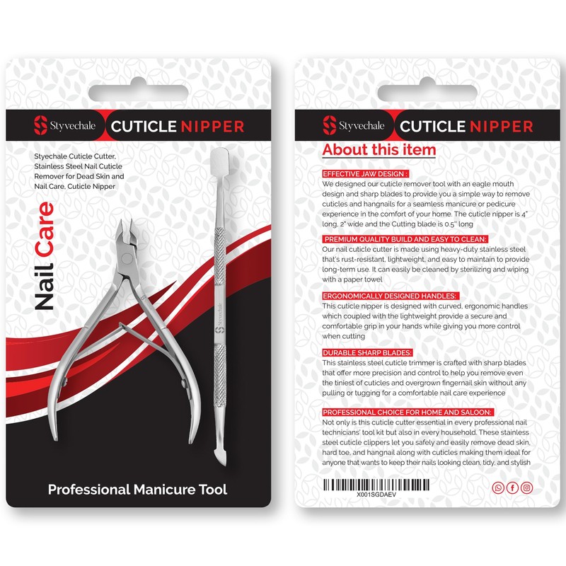 Cuticle Remover Tool Set Stainless Steel Professional Cuticle Nipper and