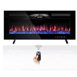 Home4me 36" Electric Fireplace, Wall Mounted and Recessed Fireplace Heater, 750/1500W Freestanding Linear Fireplace, Adjustable Flame Color, Touch Screen，Remote Control with Timer, Low Noise