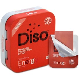 DISO - Energy - Fast-Dissolving Caffeine Strips with Vitamins, Strawberry Flavor, Vegan, Sugar Free, High Absorption, Gluten Free, Individually Wrapped, 30 Dissolvable Strips