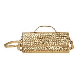 PHILOMENA Evening Woven Crossbody Bags for Women Casual Shoulder Handbag Vegan Leather Clutch Purse for Wedding Party (Gold)
