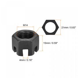 sourcing map M14x1.5mm Hexagon Slotted Nut, Grade 4.8 Carbon Steel Hex Nuts, Black, 5Pcs