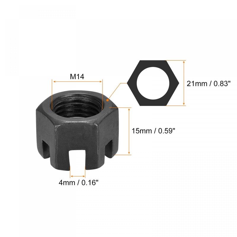 sourcing map M14x1.5mm Hexagon Slotted Nut, Grade 4.8 Carbon Steel