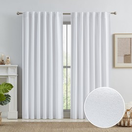 KEQIAOSUOCAI White Total Shade Blackout Curtains/Draperies 96 Inch Long, Full Shading Curtain for Windows, Flax Linen Textured Thermal Insulated Drapes, Back Tab Rod Pocket, W50 x L96, 1 Pair