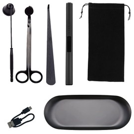 SYWAN 5Pcs Stainless Steel Candle Wick Trimmer Set, Black Candle Wick Trimmer, Candle Wick Dipper, Candle Wick Snuffer and USB Rechargeable Candle Lighter for Candle Lovers(Black)