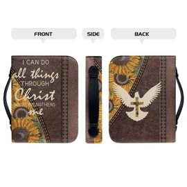 Psesaysky Sunflower Cowboy Bible Carrying Case Large Bible Covers for Woman Girl Portable Fall Bible Covers Case PU Leather Bible Bag with Handle