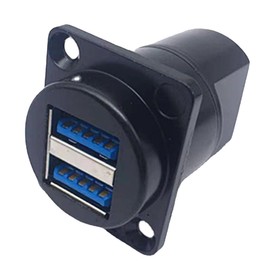 USB 3.0 Socket Dual USB A Port Female to Female Coupler Socket D Type Panel Mount Connector for Video Black Case
