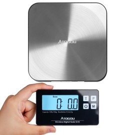 ATOGOU 15kg/1g Wireless Kitchen Scales with Remote Display, Stainless Steel Scale with Magnet, Suitable for Food, Diet, Baking, Meal Prep, Packaging, Large Items, etc. X01 Black