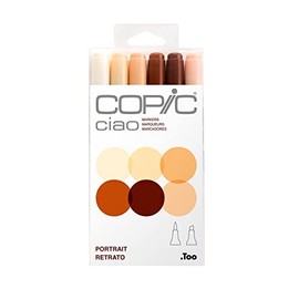 Copic Ciao, Alcohol Markers, 6 Colors Dual Brush Tip Art Marker for Adults/Teen Artists & Creators, Permanent Blendable Sketch Markers for Coloring Drawing & Illustration Art - Portrait Color Set