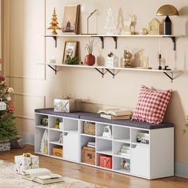 DINZI LVJ Long Wall Shelves, 47.3Inch Wall Mounted Shelves Set of 2, Extra Large Floating Storage Ledges with Sturdy Metal Brackets for Living Room, Bathroom, Bedroom, Kitchen, White