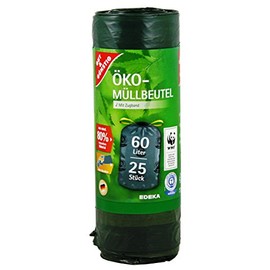 Eco Bin Liners with Drawstring, 60 Litres, Particularly Tear-Resistant and Liquid-Proof, "Blue Angel" Certificate (Pack of 1)