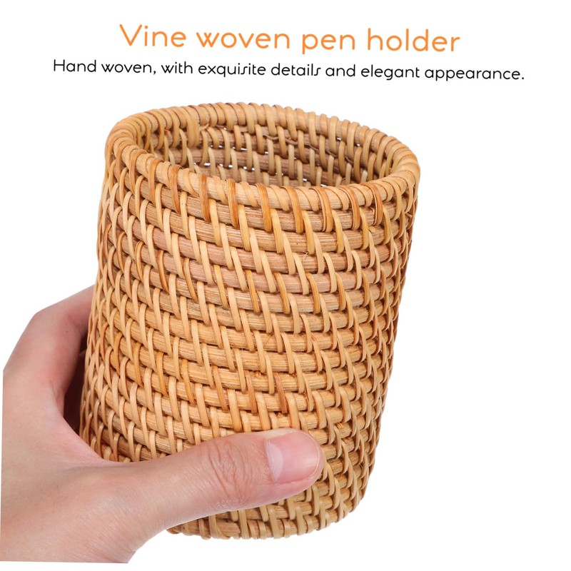 FUNOMOCYA 2Pcs Woven Pen Holders for Desk Multi Functional Rattan