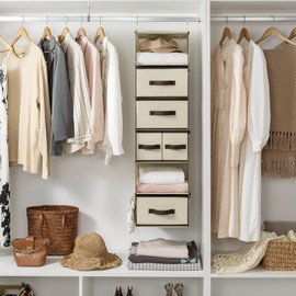 GRANNY SAYS Hanging Closet Organizers and Storage 6 Shelves, Closet Hanging Organizer with 5 Drawers, 6 Side Pockets Hanging Storage Organizer, Portable Clothes Organizer for Closet, Beige