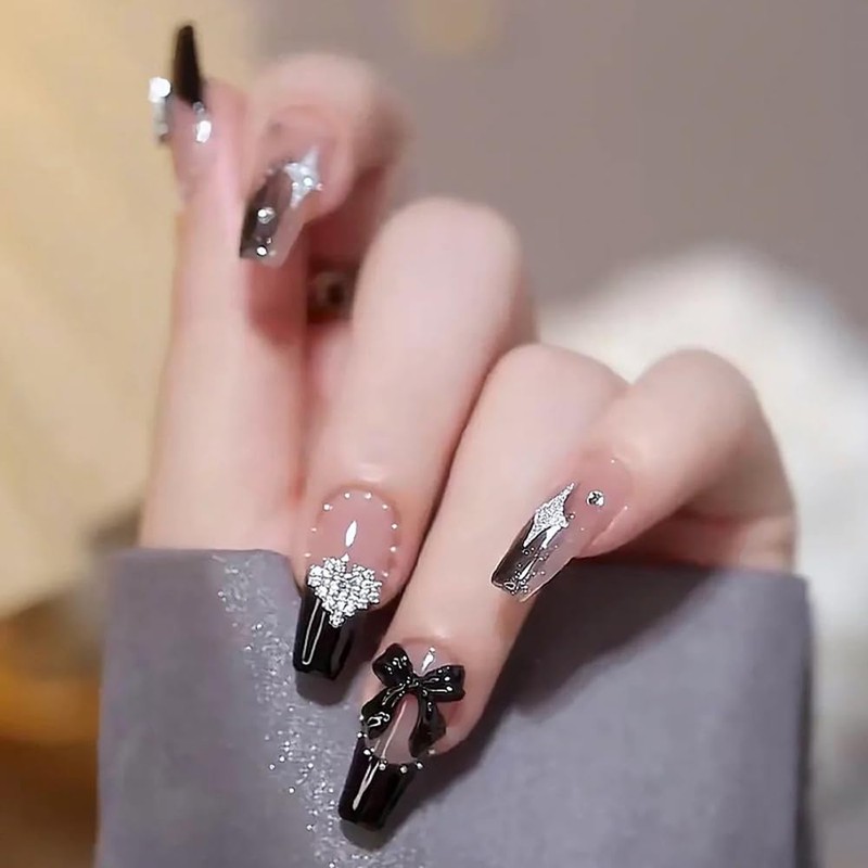 YINKE Nail Tips, Long, 24 Pieces, Black, Coming of Age
