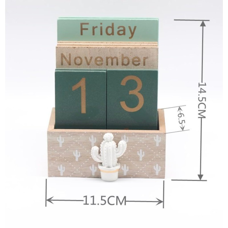 Wooden Perpetual Calendar - Reusable Desk Calender - Eco Friendly