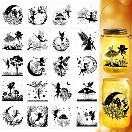 Fairy Silhouettes Jar Transfer Stickers: 20 Pcs Fairy Rub on Transfers for Crafts Fairy Laser Cutouts Decals for Fairy Glass Jars Window Mirror Paper Wood Furniture DIY Crafts