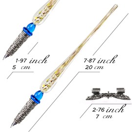 AOKUY Glass Dip Pen Set,Handmade Crystal Calligraphy Pen with Ink and Holder - Ideal for Calligraphy, Art, Writing, and Gifting