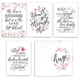 Floral Typography Sympathy Card Pack / 25 Condolences Card Set / 5 Script Designs / 5" x 7" Thinking Of You Greeting Cards/Made In The USA