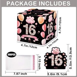 16th Birthday Money Box for Cash Gift,Black Pink Pull Surprise Money Gift Box for Girls 16th Birthday Presents,Birthday Gift Money Box Money Presentation Box for Cash Gifts Birthday
