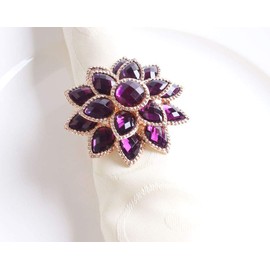 Fennco Styles Rhinestone Crystal Flower Napkin Rings Wedding Holiday Table Decoration - Set of 4 (Purple Crystal Flower)