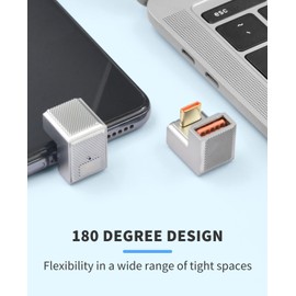 Duttek 180 Degree USB C to USB 3.1 Adapter, 2 Pack, U Shape Type C Male to USB Female OTG Adapter, Zinc Alloy USB 3.1 Type C to USB Adapter 120 W, 10 Gbps for Laptop, PC, Charger